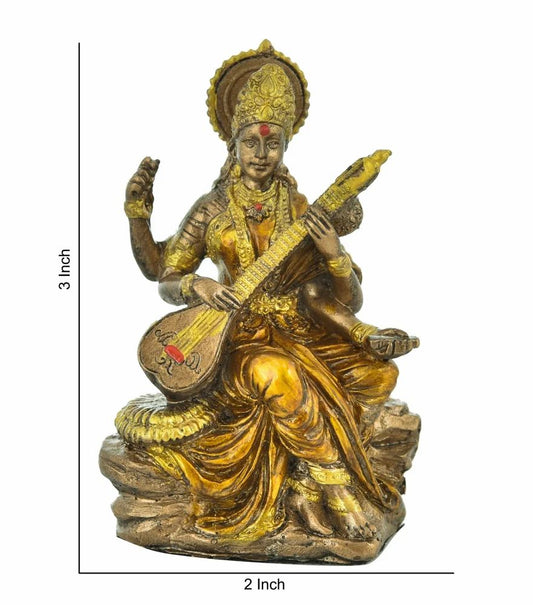 Polished Polyresin Saraswati Statue – 3x2 Inch, Perfect for Office Decor