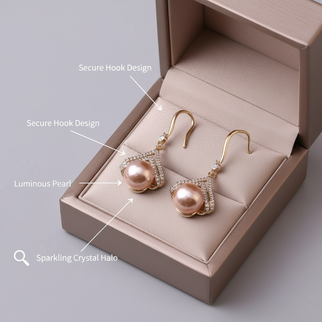 Gold Pearl Drop Earrings – Elegant Diamond‑Accented Jewelry for Women