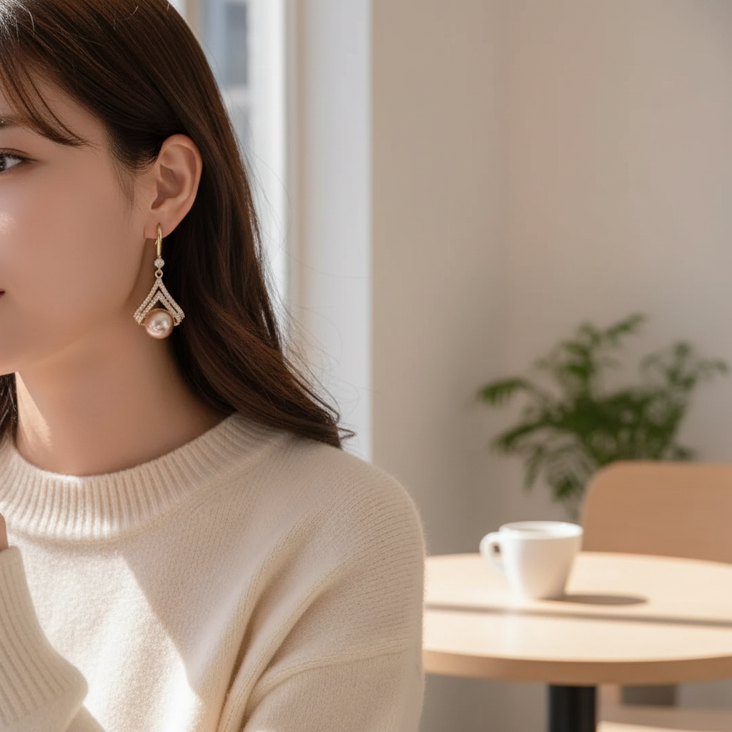 Gold Pearl Drop Earrings – Elegant Diamond‑Accented Jewelry for Women