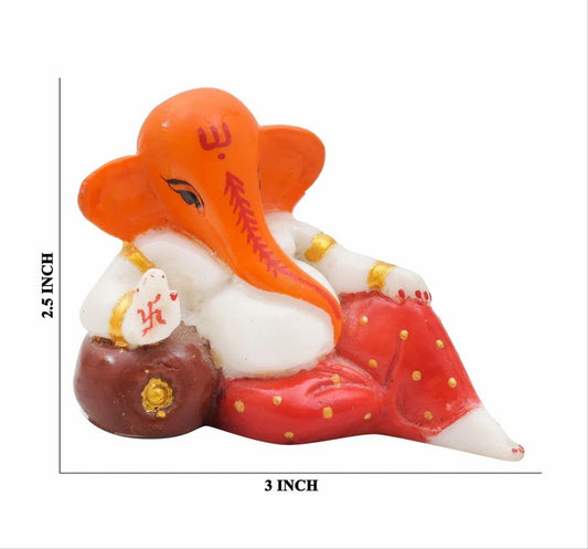 Handcrafted Multicolor Polyresin Right Trunk Ganesha Statue – 2.5" Inch, Ideal for Car Decor