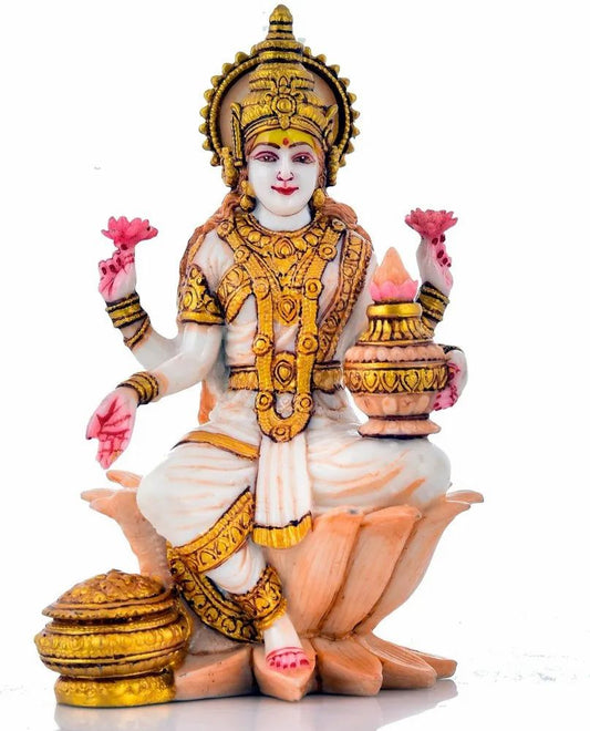 Resin 7-Inch Laxmi Ji Statue – White, Ideal for Worship