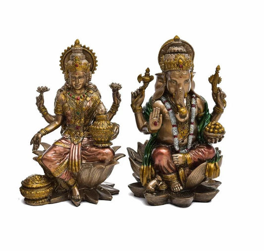Handcrafted Polyresin Laxmi Ganesh Statue – 7" Inch, Antique Finish, Perfect for Home Decor