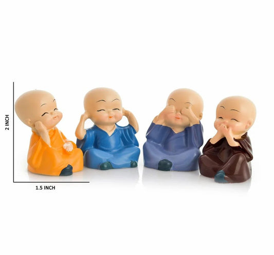 Multicolor Polyresin Baby Monks Statues – 2" Inch Set, Perfect for Home and Room Decor
